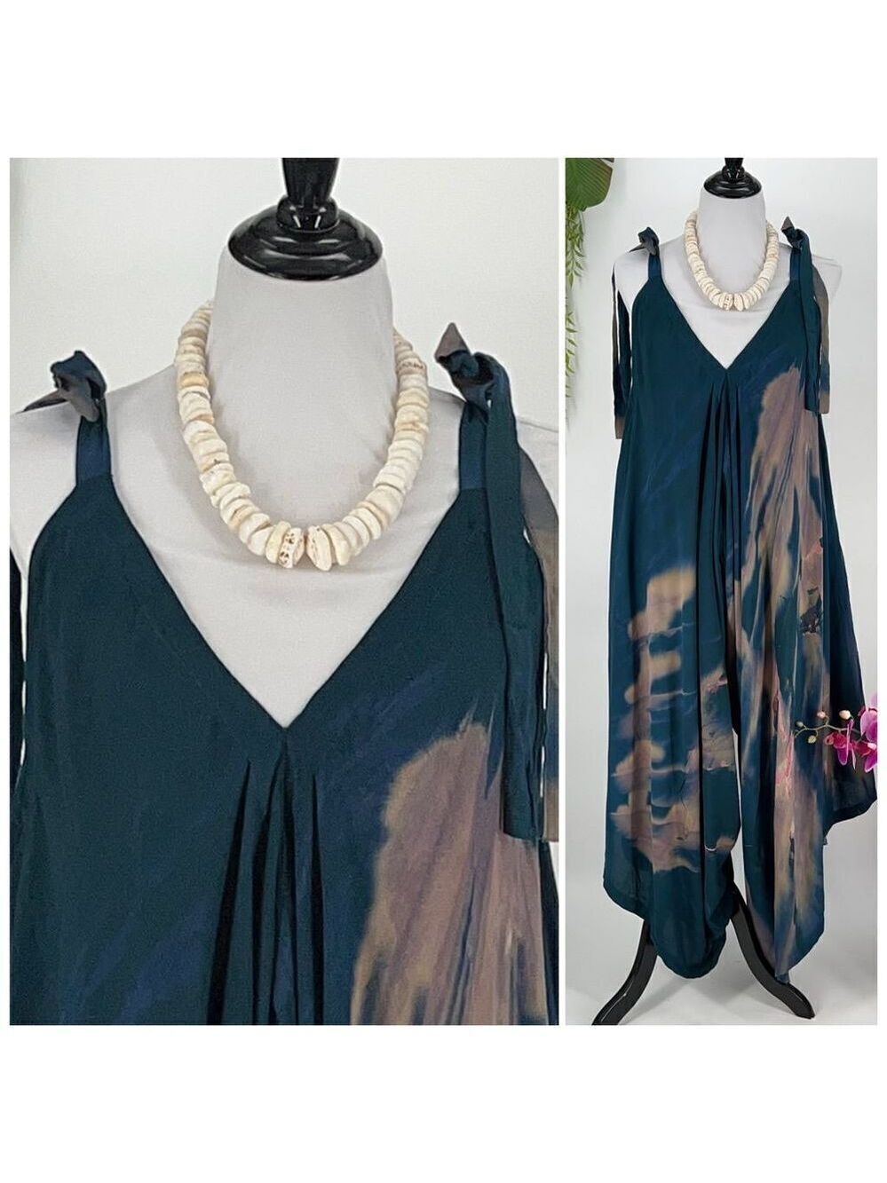 Pōʻalima Romper  Green/Teal/Blue/Gray/Coral V Neck Shoulder TIe Wide Leg Romper